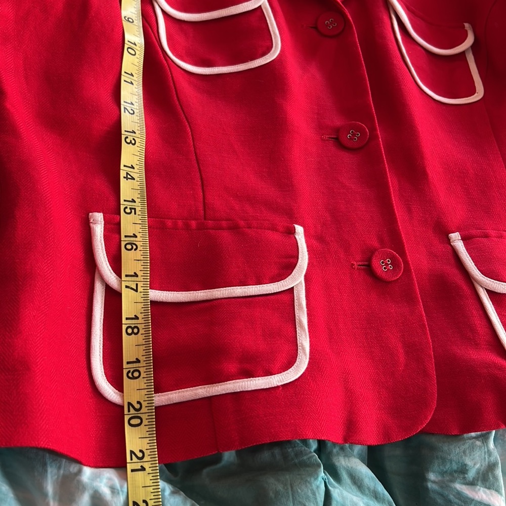 Linen rayon blend red/white trim unlined jacket size 16 petite - Picture 6 of 11